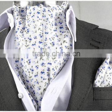White Flowered Cravat, Brown scarf, with Pocket Square