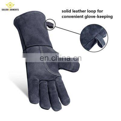 Welders Gloves Cow Split Leather Factory Gardening Welding Wood Stove Work Gloves Heat Resistant Gloves photo-5