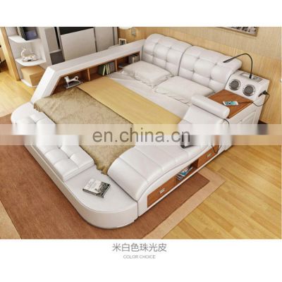 2020 latest Modern bedroom furniture design massage USB leather smart bed frame