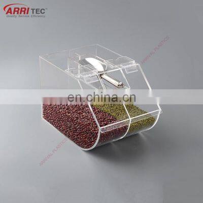 Retail Store Acrylic Grain Dispenser Clear Round Acrylic Food Dispenser With Divider