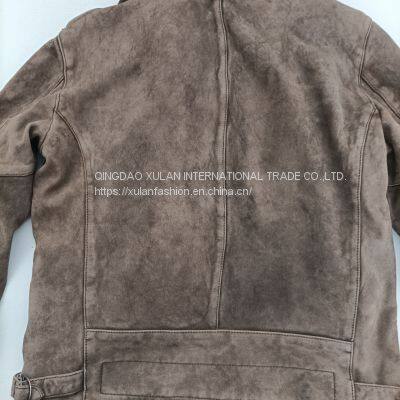 Men's Washed Distressed Retro Vintage Sheepskin Leather Suede JACKET photo-5