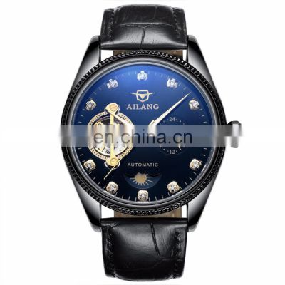 AILANG 8503G Luxury Hardlex Diamond Watch Automatic Mechanical Leather Band Wristwatch Diamond Decoration Men Watch