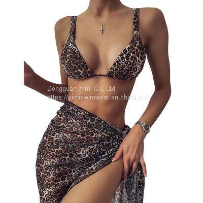 Ladies Women Printed Sexy Swimsuit Bikini Swimwear With Skirt Cover-Up photo-5