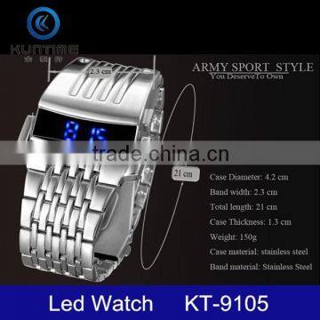 Men Luxury Stainless Steel Band Mens Blue LED Digital Sport Quartz Wrist Watch