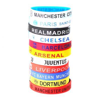 Factory Price Sports Celebration Football Match Segment Debossed Ink Filled Print LOGO Fans Sports Adults Silicone Bracelets