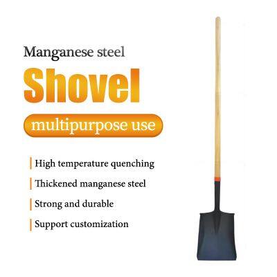 Manganese Steel Garden Shovel Flat Shovel With Long Handle for Shoveling Soil Sand Gravel Construction photo-2