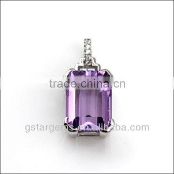 925 Sterling Silver Natural Gemstone Amethyst Rhodium Plated Jewelry CZ Pendant