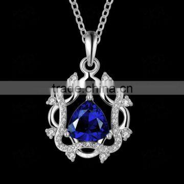 necklace jewelry design in hollow style with blue big zircon