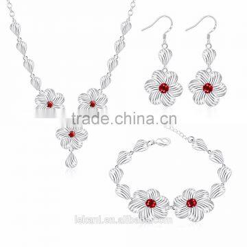 latest design 925 sterling silver plated flower shape necklace and bracelet sets