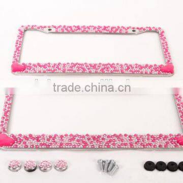 Pink Bling Hearts Glitter Crystal RhineStone License Plate Frame Car Gift