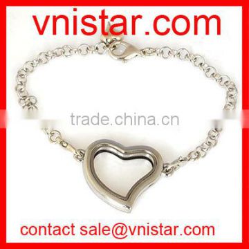 Vnistar exchangeable glass memory alloy metal floating locket bracelet wholesale VSB022