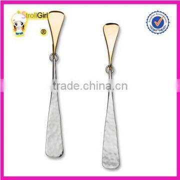 Two color plating long blade silver pendant with ring circle link like necktie earring beat no flat earring