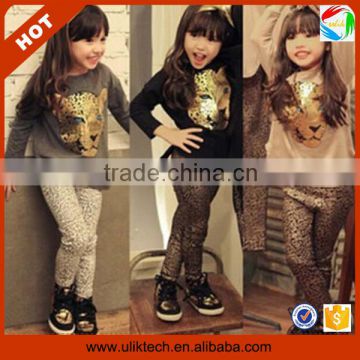 Fashion wholesale girl child clothes leopard print 2 pieces autumn set (Ulik-A0314)