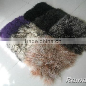 Long wool mongolian tibet lamb fur pillow dyed colorful