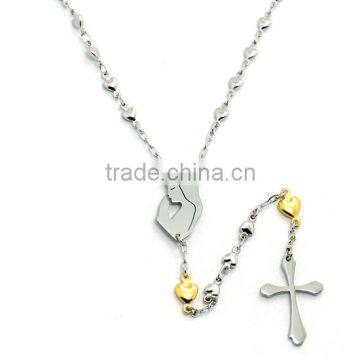 rosaries religious catholic chain beads necklace christian stainless steel heart prayer beads virgin mary pendant