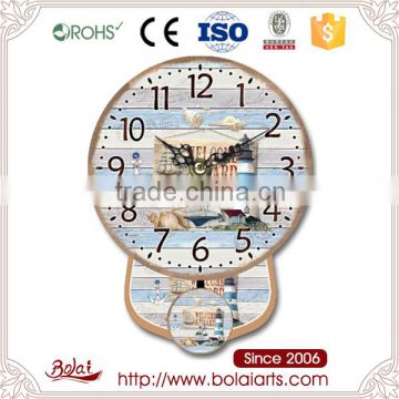 Promotional blue lighthouse and conch printing promotional quartz wall clocks