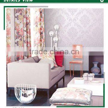 the most popular foaming non woven wallpaper, purple classic damask wall decal for room , paintable wall decor price