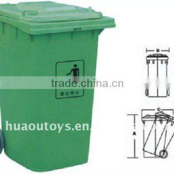 Outdoor Two Wheels Green Plastic Trash Bin