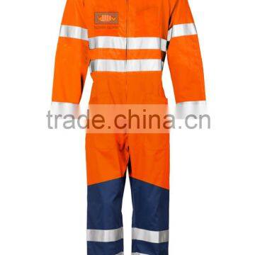 High visibility poly-cotton one piece reflective fluorescent coverall