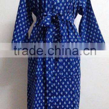 Blue Indigo Designer Cotton Kimono Women Robe Sexy Casual Nighty from India