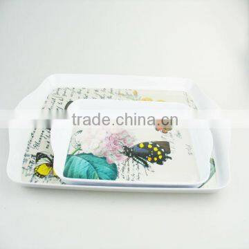 Wholesale custom butterfly printing melamine handled inflight tray