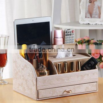 Fashion multifunctional leather household paper towel storage bo European style coffee table top cosmetic remote control storage