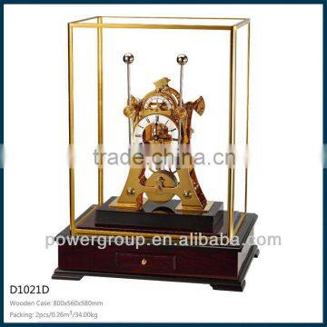 New model table clock with yellow brass metal part and Glass cover Wooden case CE/FCC standrad D1021D