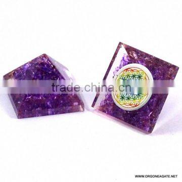 Wholesale Flower Of Life Symbol Orgone Baby Pyramid - Violet Onyx