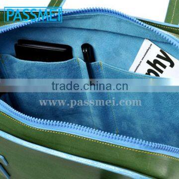 Green Zipper Bag Lined in Turquoise Suede photo-3
