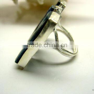 Blue Kyanite Multi Stone Rough Natural Gemstones Ring, Matt Finish Adjustable Rings, 925 Solid Sterling Silver Rings photo-3