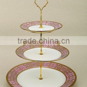 3 tier stand ceramic cake plate with decal design