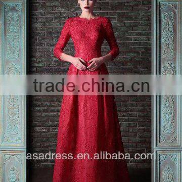 2014 New Fashion Long Sleeve Bateau A-Line Lace Overlay Evening Dress (EVRK-1007)