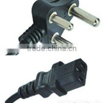 South Africa India power cords 5A/10A 250V with IEC C13 connector H05VV-F 3G1.0