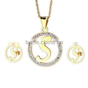 Customized letters stainless steel beautiful fashion new model jewelry set of stud earrings and necklaces LS6252