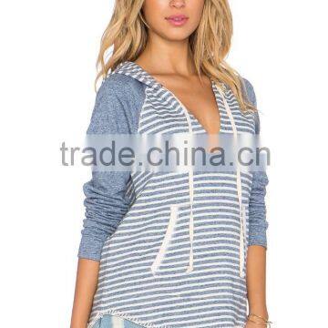2015 Ladies Plain Stripe Hoodie Top With Drawstring Tie and Kangaroo Punch Pocket photo-2