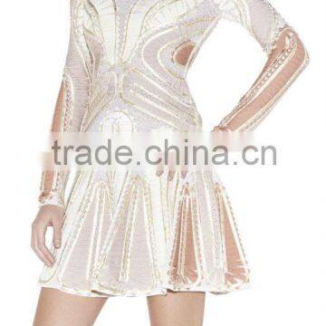 white long sleeves dress lace see-through bandage dress 60223