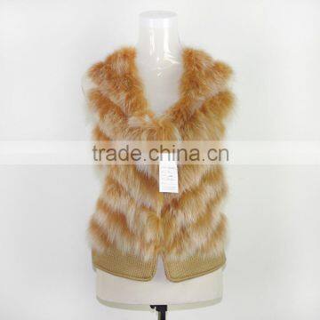 Dyed White fox fur vest knitting fur stripe women good shape style