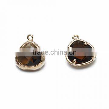 Wholesale13*11mm Gold Plated Brass Frame Insert Coffee Drop Glass Bezel Set Pendant Charm