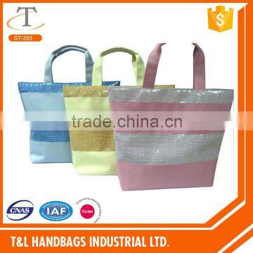 2016 Latest design high quality low cost PVC with polyester Beach bag shopping bag for lady
