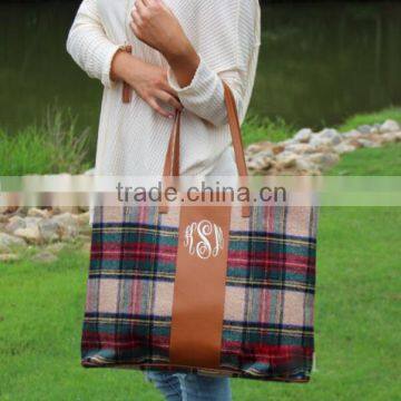 Monogrammed Plaid Tote Bag