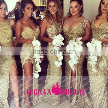 B06 Sexy Backless Mermaid gold sequin bridesmaid dress Long vestido de madrinha longo