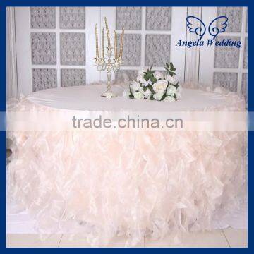 CL010D New Hot sale elegant organza round ruffled curly willow frilly fancy wedding blush pink table cloths