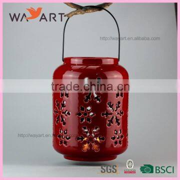 Wholesale Red Hollow-Out Design Ceramic Candle Holder Wedding