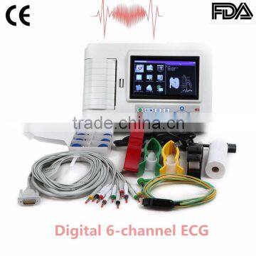 CE & FDA approved Digital 6-channel Touch screen color Electrocardiograph ECG EKG machine