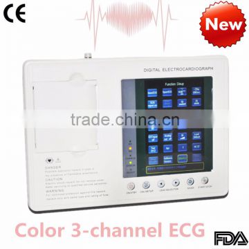 2015 new Portable Digital 3-channel Color Electrocardiograph ECG EKG machine on sale