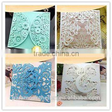 romantic colorful laser cutting lace paper wedding invitation card with free shipping