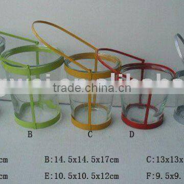 glass candle holder with metal handle