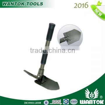 Teeth blade folding shovel with pick