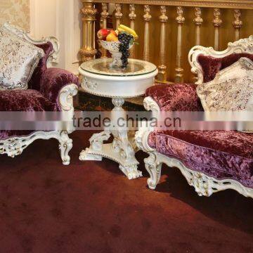 Luxury French Elegant Purple Fabric Living Room Sofa Set/ Royal High-qual Hand Carved Wooden Sofa/European Living Room Furniture photo-4