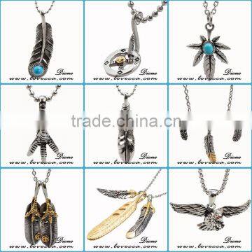 Various designs wholesale titanium antique color men feather pendant in stainless steel